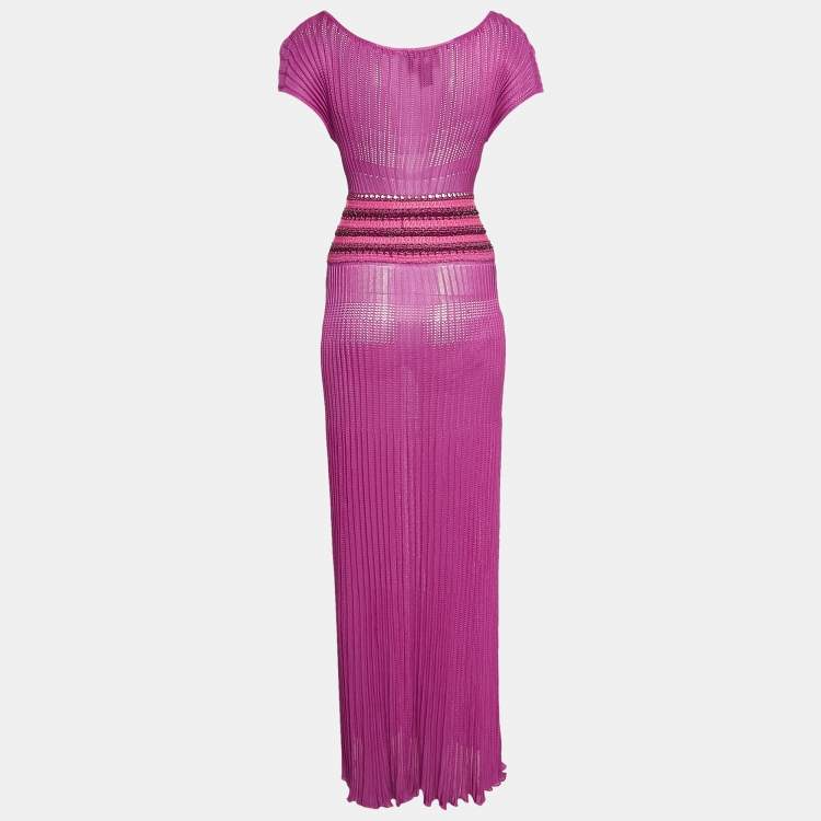 Pre Owned Class by Roberto Cavalli Pink Patterned Knit Maxi Dress XS