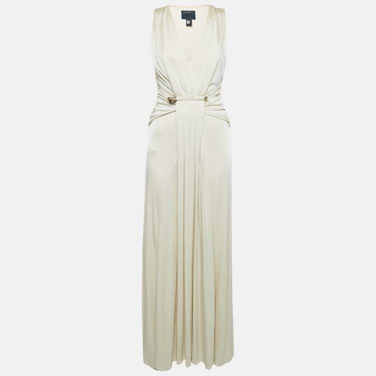 Pre Owned Class by Roberto Cavalli Light Beige Lurex Knit Maxi Dress S