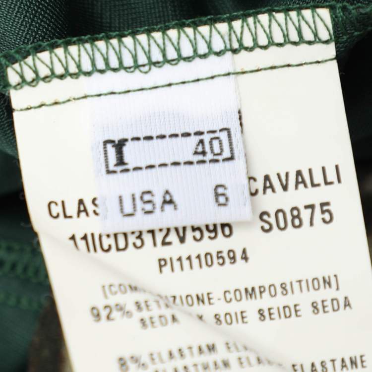 Pre Owned Class by Roberto Cavalli Green Printed Silk Lace Halter Neck Dress M