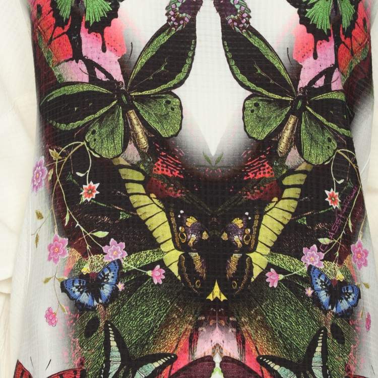 Pre Owned Class by Roberto Cavalli White Floral Print Viscose Long Sleeve Tunic M