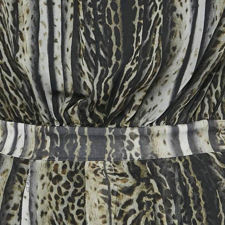 Pre Owned Class by Roberto Cavalli Green Animal Print Silk Maxi Dress M