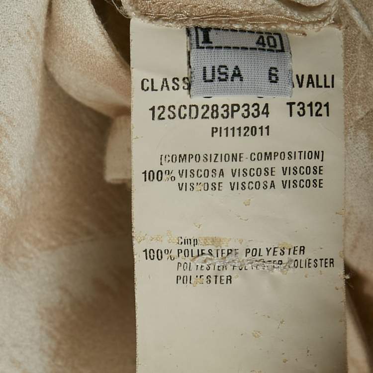 Pre Owned Class by Roberto Cavalli Beige/White Printed Crepe Belted Pants S