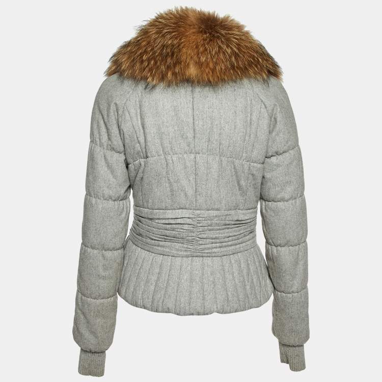 Pre Owned Class by Roberto Cavalli Grey Wool Fur Collar Zip Up Jacket M