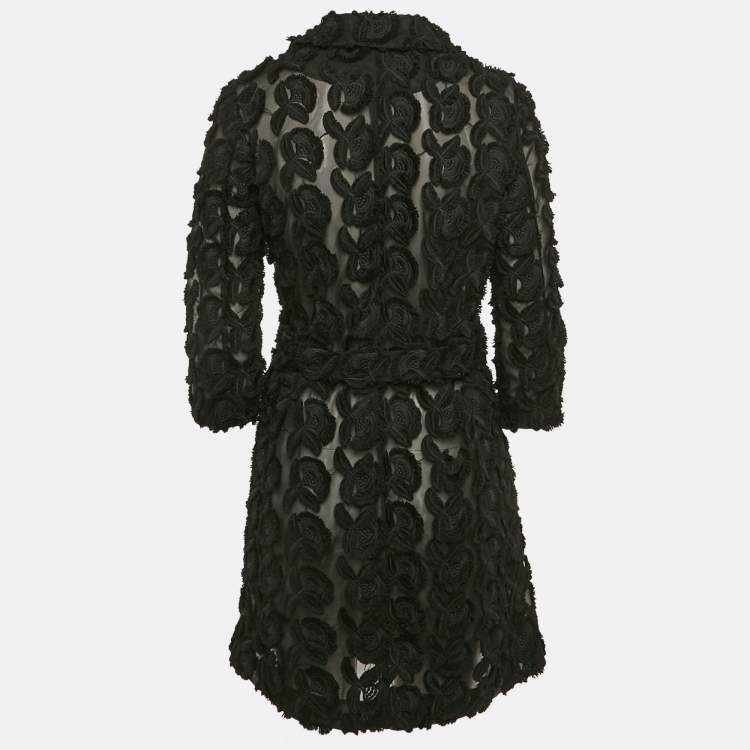 Pre Owned Class by Roberto Cavalli Black Floral Embroidery Organza Belted Short Coat S