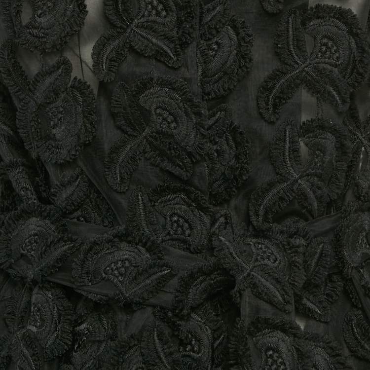 Pre Owned Class by Roberto Cavalli Black Floral Embroidery Organza Belted Short Coat S