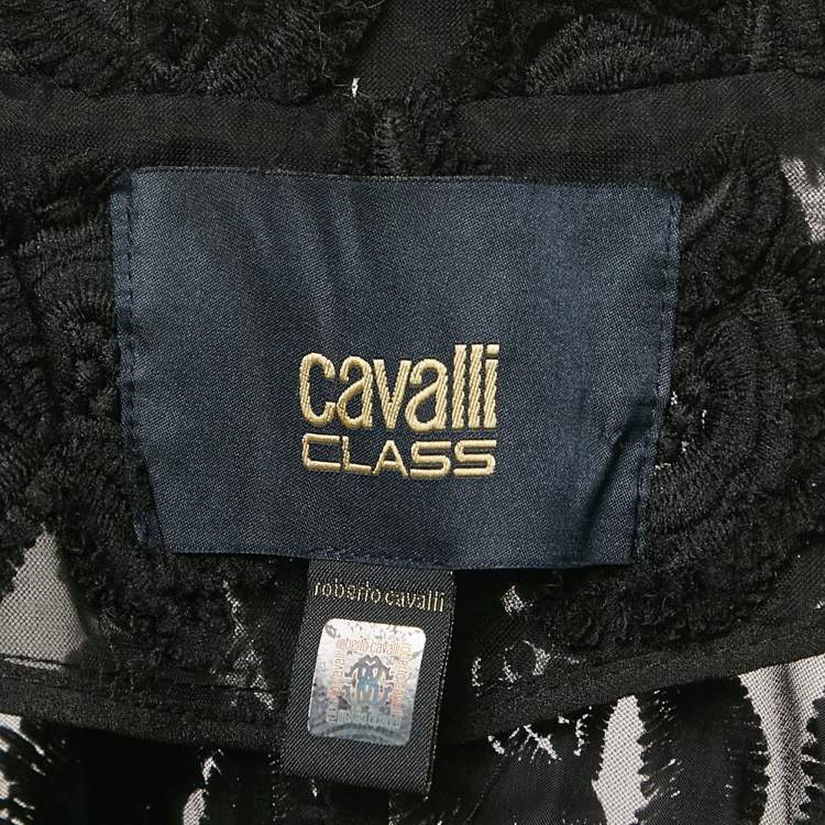 Pre Owned Class by Roberto Cavalli Black Floral Embroidery Organza Belted Short Coat S