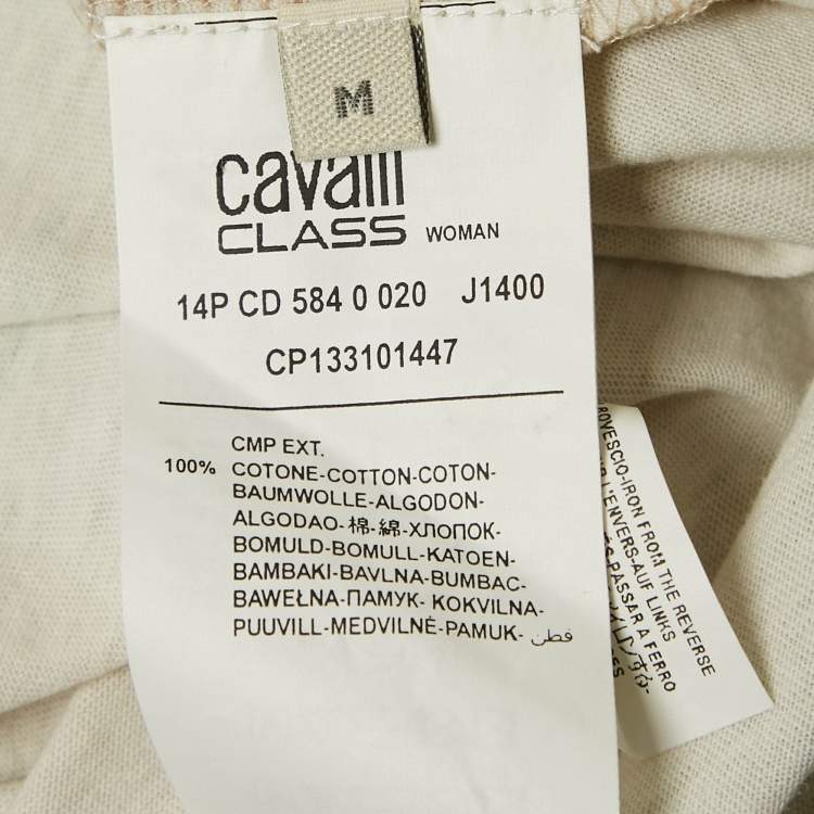 Pre Owned Class by Roberto Cavalli Beige Printed Jersey Beads Embellished T-Shirt M