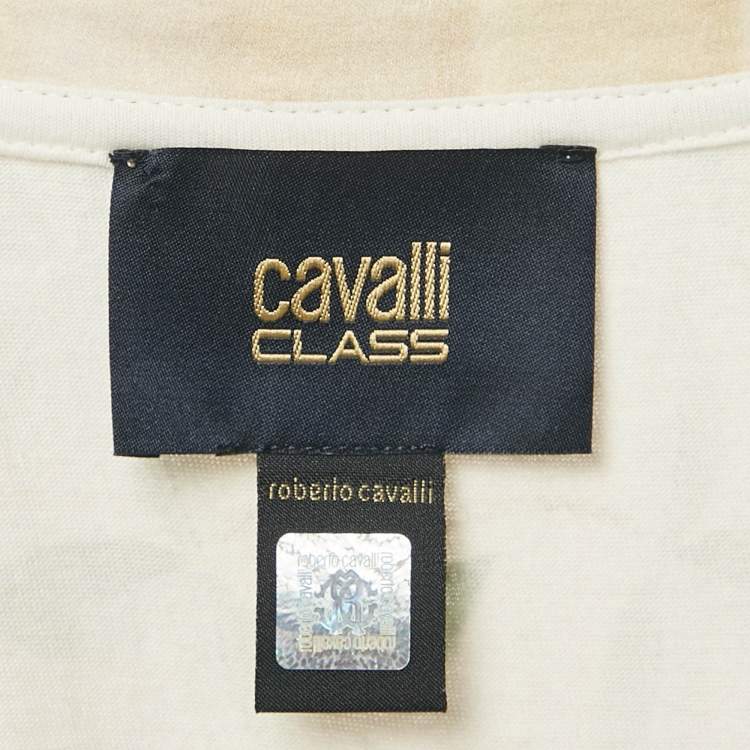 Pre Owned Class by Roberto Cavalli Beige Printed Jersey Beads Embellished T-Shirt M