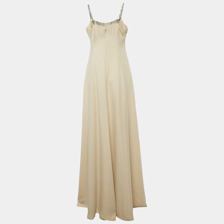 Pre Owned Class by Roberto Cavalli Beige Python Print Crepe Maxi Dress L