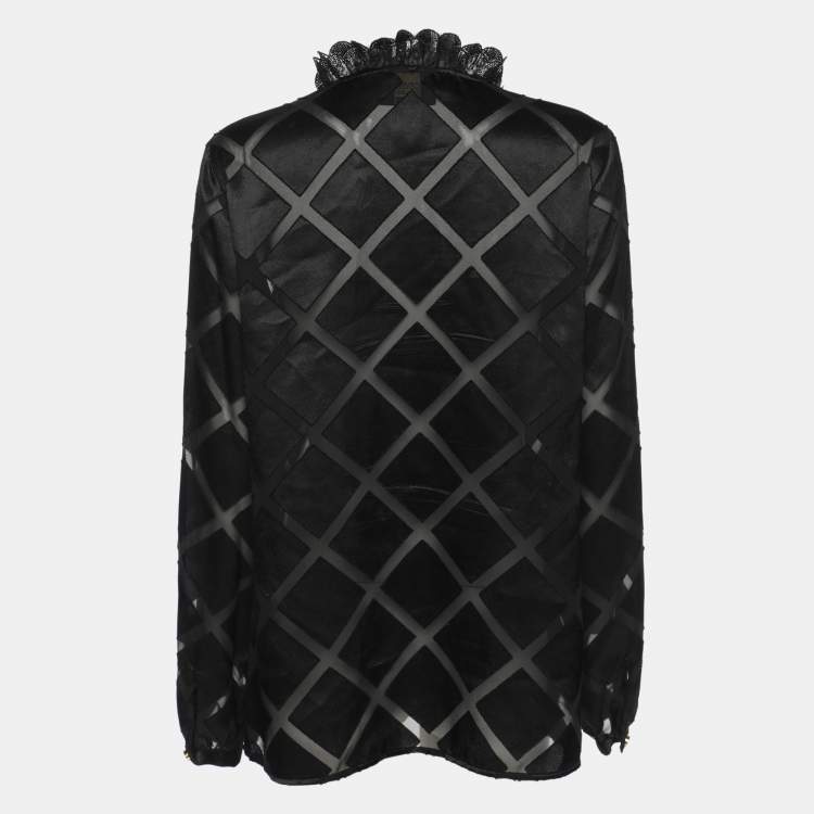 Pre Owned Class by Roberto Cavalli Black Diamond Pattern Chiffon Blouse M