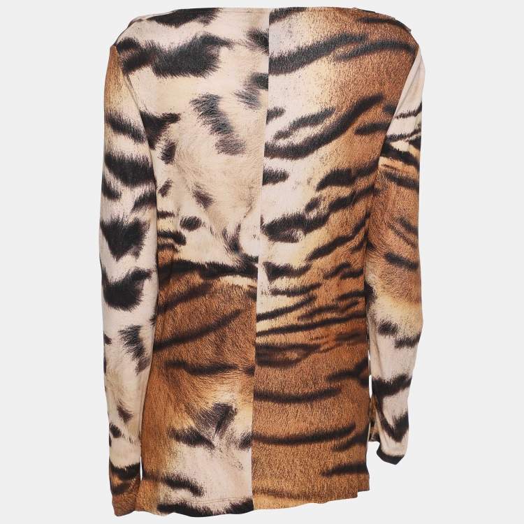 Pre Owned Class by Roberto Cavalli Beige Animal Print Knit Draped Top M