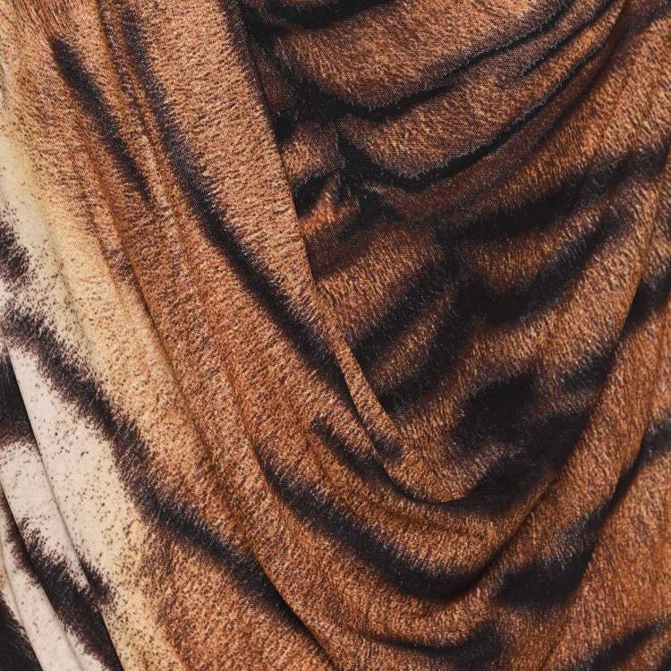 Pre Owned Class by Roberto Cavalli Beige Animal Print Knit Draped Top M