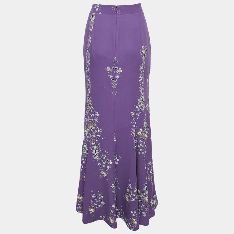 Pre Owned Class by Roberto Cavalli Purple Floral Print Crepe Flared Maxi Skirt L