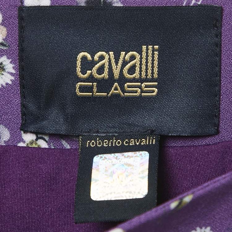 Pre Owned Class by Roberto Cavalli Purple Floral Print Crepe Flared Maxi Skirt L