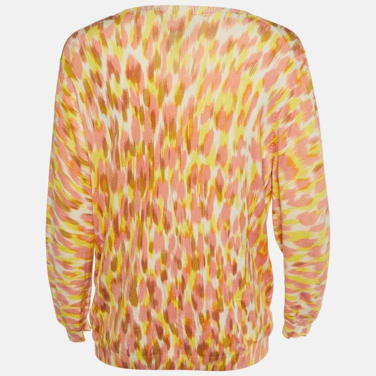 Pre Owned Class by Roberto Cavalli Coral Pink Printed Silk Knit Cardigan XL