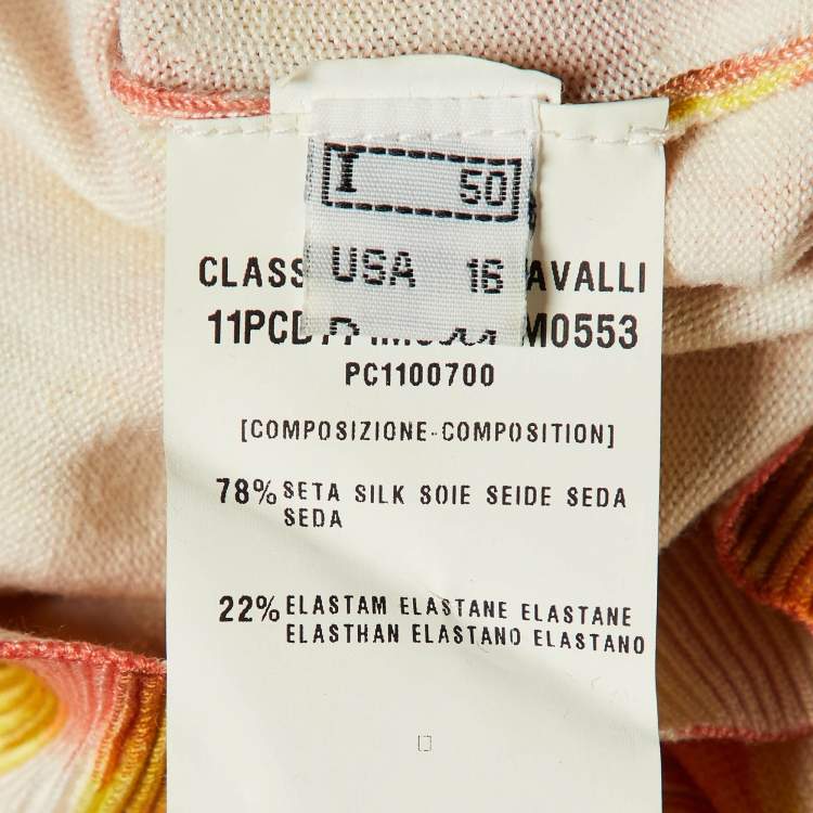 Pre Owned Class by Roberto Cavalli Coral Pink Printed Silk Knit Cardigan XL