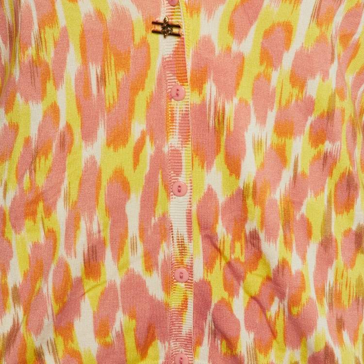Pre Owned Class by Roberto Cavalli Coral Pink Printed Silk Knit Cardigan XL