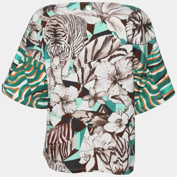 Pre Owned Class by Roberto Cavalli Multicolor Cotton Blend Jungle Print Top S
