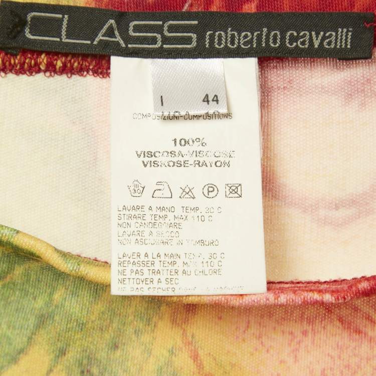 Pre Owned Class by Roberto Cavalli Green/Pink Floral Print Jersey Maxi Skirt L