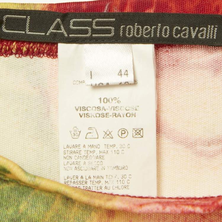 Pre Owned Class by Roberto Cavalli Green/Pink Floral Print Jersey Maxi Skirt L