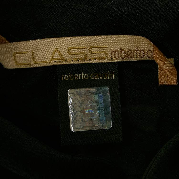 Pre Owned Class by Roberto Cavalli Black Organza Floral Applique and Cut-Out Sheer Blouse M