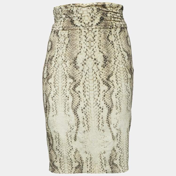 Pre Owned Class by Roberto Cavalli Yellow Snake Print Velvet Pleated Pencil Skirt S