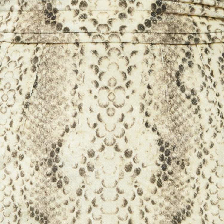 Pre Owned Class by Roberto Cavalli Yellow Snake Print Velvet Pleated Pencil Skirt S