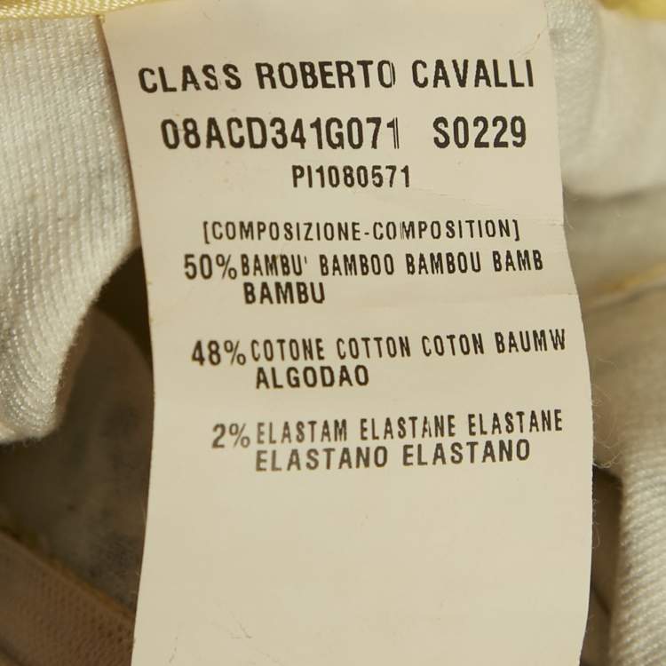 Pre Owned Class by Roberto Cavalli Yellow Snake Print Velvet Pleated Pencil Skirt S