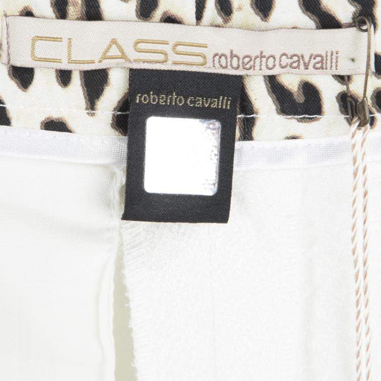Pre Owned Class By Roberto Cavalli White Snake Scale Pattern Tailored Pants M