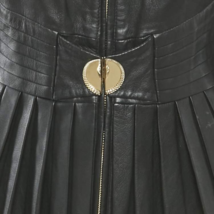 Pre Owned Class by Roberto Cavalli Black Leather Pleated Jacket M