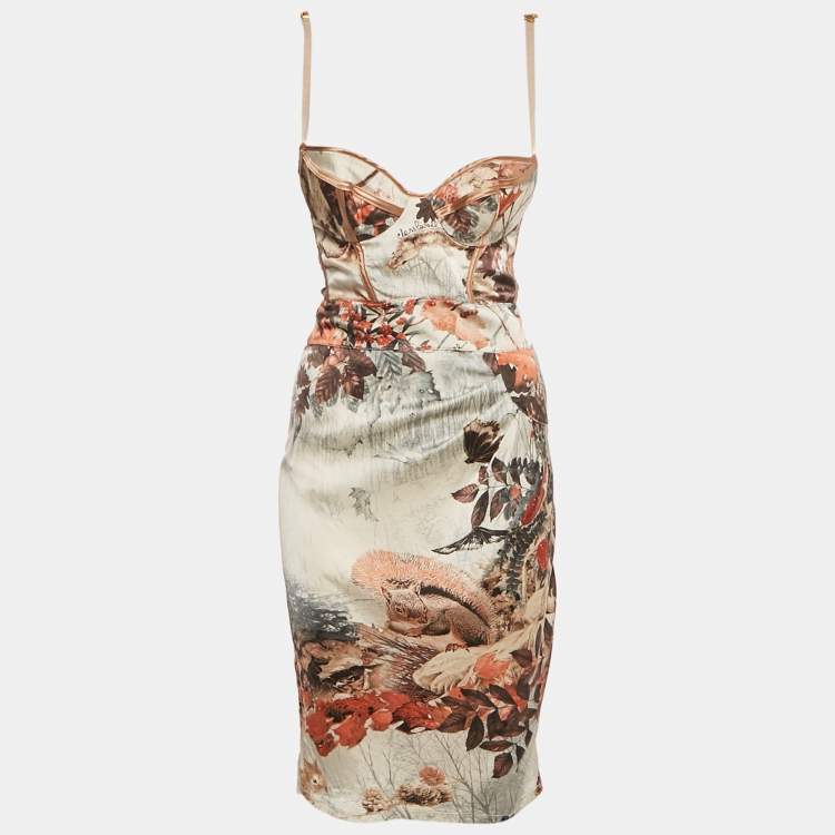 Pre Owned Class by Roberto Cavalli Multicolor Silk Bustier Midi Dress M
