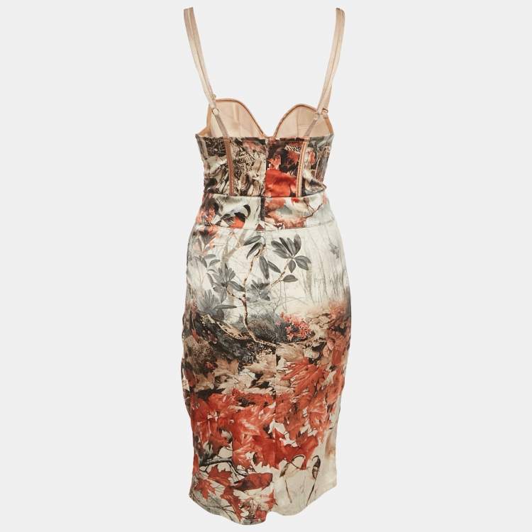 Pre Owned Class by Roberto Cavalli Multicolor Silk Bustier Midi Dress M