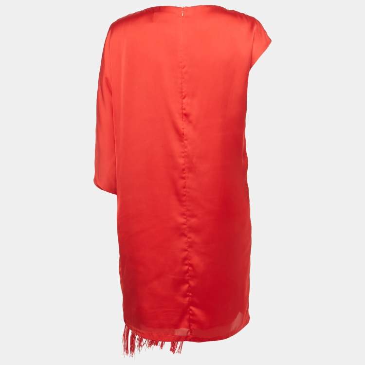 Pre Owned Class by Roberto Cavalli Red Satin Fridge Detail Tunic Mini Dress M