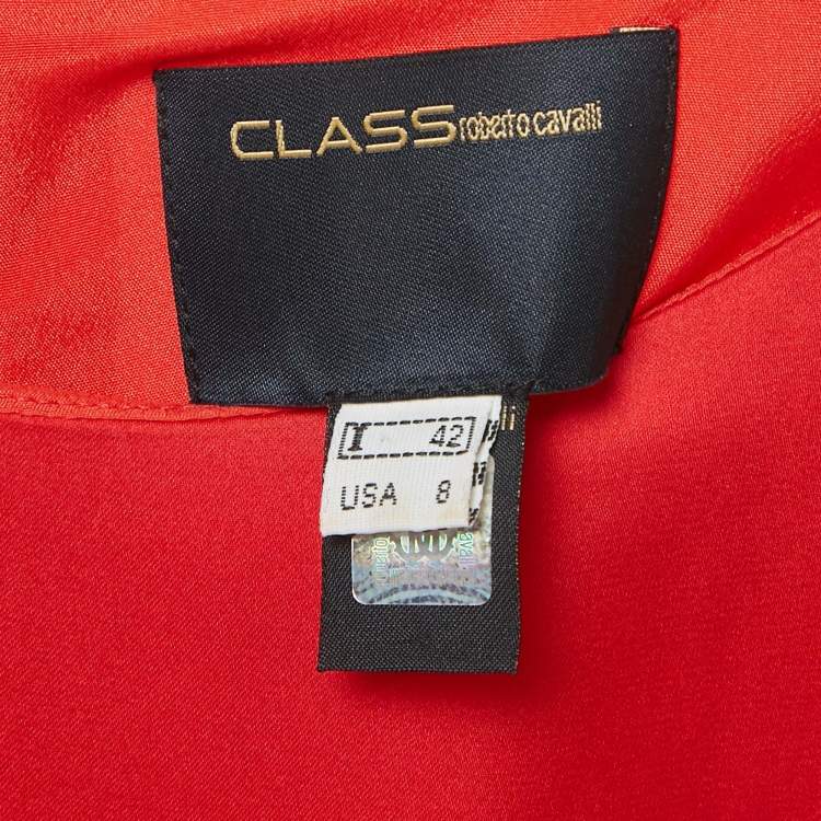 Pre Owned Class by Roberto Cavalli Red Satin Fridge Detail Tunic Mini Dress M