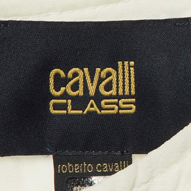 Pre Owned Class by Roberto Cavalli White Crepe & Floral Lace Peplum Maxi Dress M