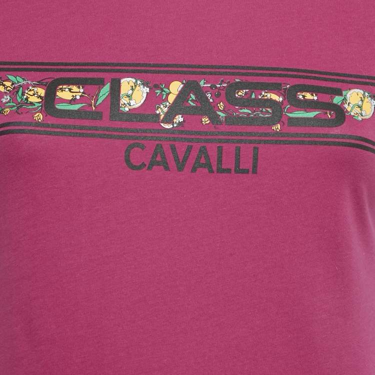 Pre Owned Class by Roberto Cavalli Pink Lemon Print Jersey T-Shirt XS