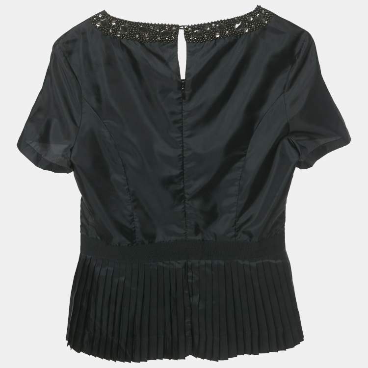 Pre Owned Class by Roberto Cavalli Black Embellished Synthetic Bow Detail Top M