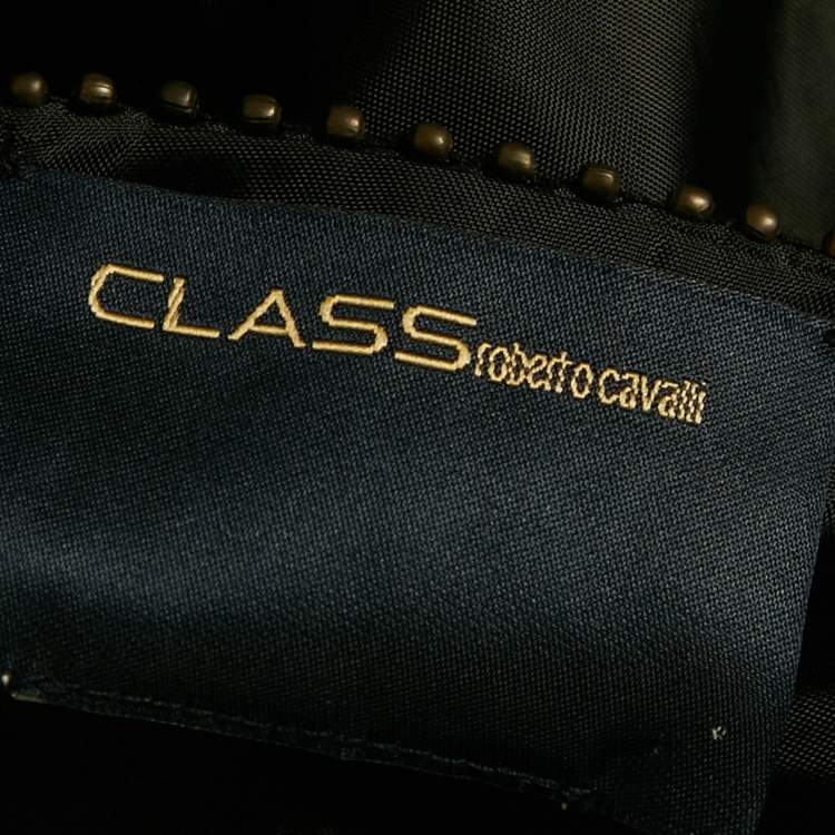 Pre Owned Class by Roberto Cavalli Black Embellished Synthetic Bow Detail Top M