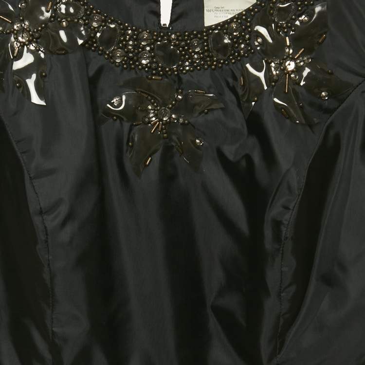 Pre Owned Class by Roberto Cavalli Black Embellished Synthetic Bow Detail Top M