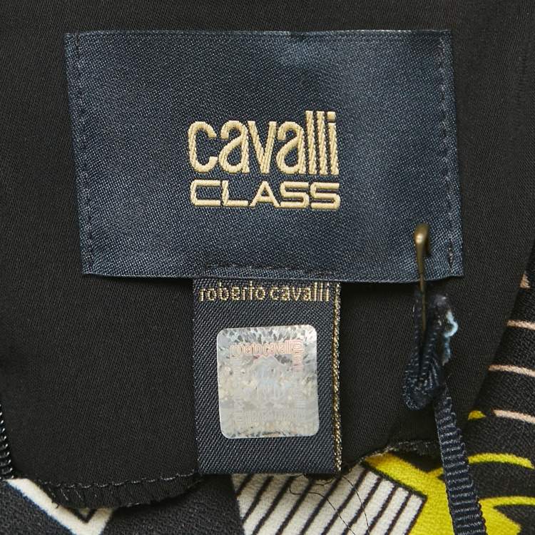 Pre Owned Cavalli Class by Roberto Cavalli Black Printed Crepe Midi Dress L