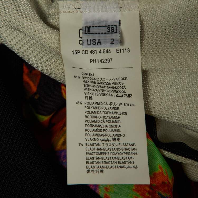 مملوكة مسبقًا Class by Roberto Cavalli Black /White Floral Print Jersey Mesh Detail Mini Dress S 