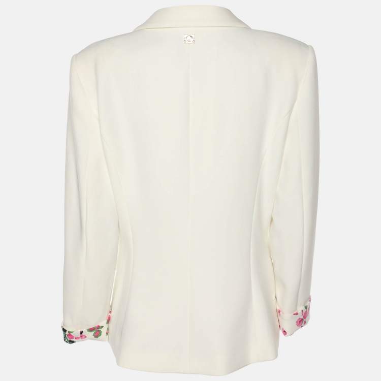 Pre Owned Class by Roberto Cavalli Cream Stretch Crepe Single Breasted Blazer M