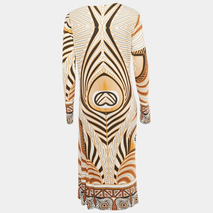 Pre Owned Class by Roberto Cavalli White Printed Jersey Midi Dress L