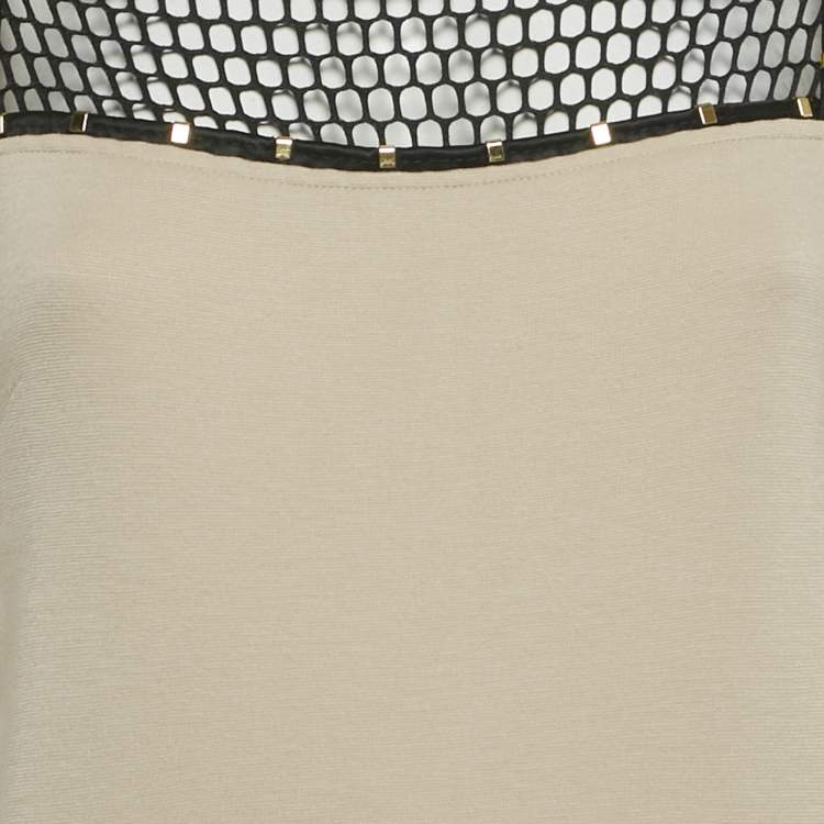 Pre Owned Class by Roberto Cavalli Beige Mesh Detail Jersey Midi Dress M