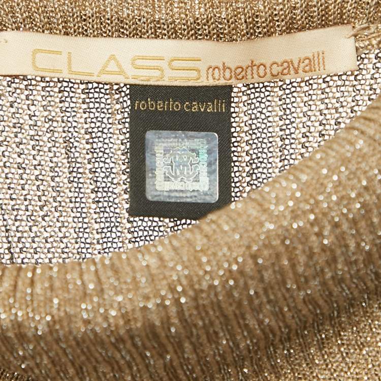 Pre Owned Class by Roberto Cavalli Brown Embellished Lurex Knit Midi Dress M