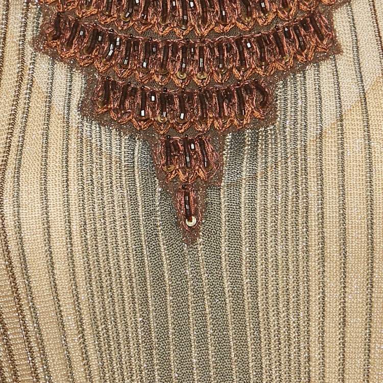 Pre Owned Class by Roberto Cavalli Brown Embellished Lurex Knit Midi Dress M