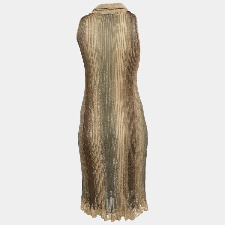 Pre Owned Class by Roberto Cavalli Brown Embellished Lurex Knit Midi Dress M