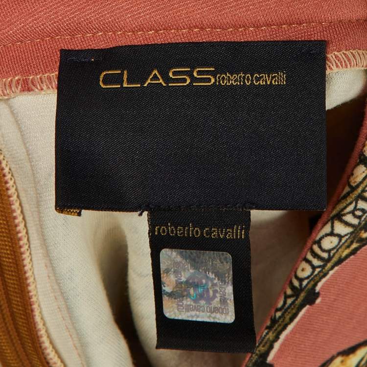 Pre Owned Class by Roberto Cavalli Beige/Pink Printed Knee Length Dress M