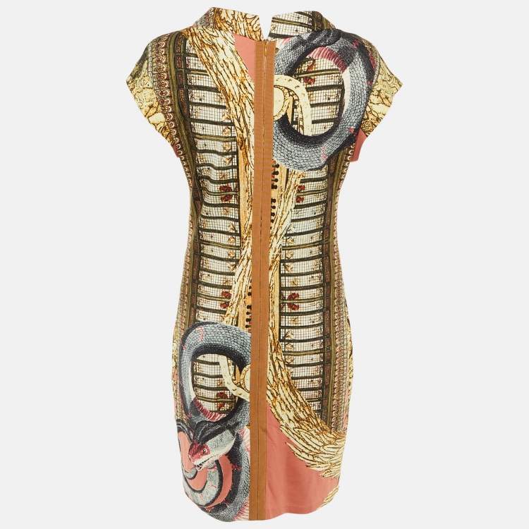Pre Owned Class by Roberto Cavalli Beige/Pink Printed Knee Length Dress M