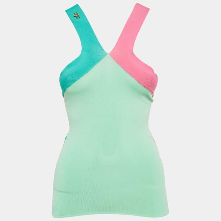 مملوكة مسبقًا Class by Roberto Cavalli Green Ribbed Tank Top S